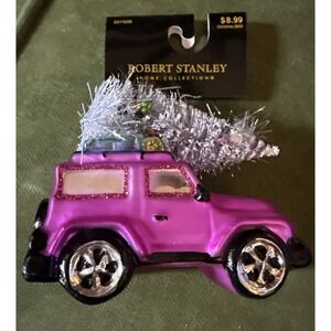 Robert Stanley Pink Jeep Christmas Ornament With Silver Tree 2018 Retro Girly